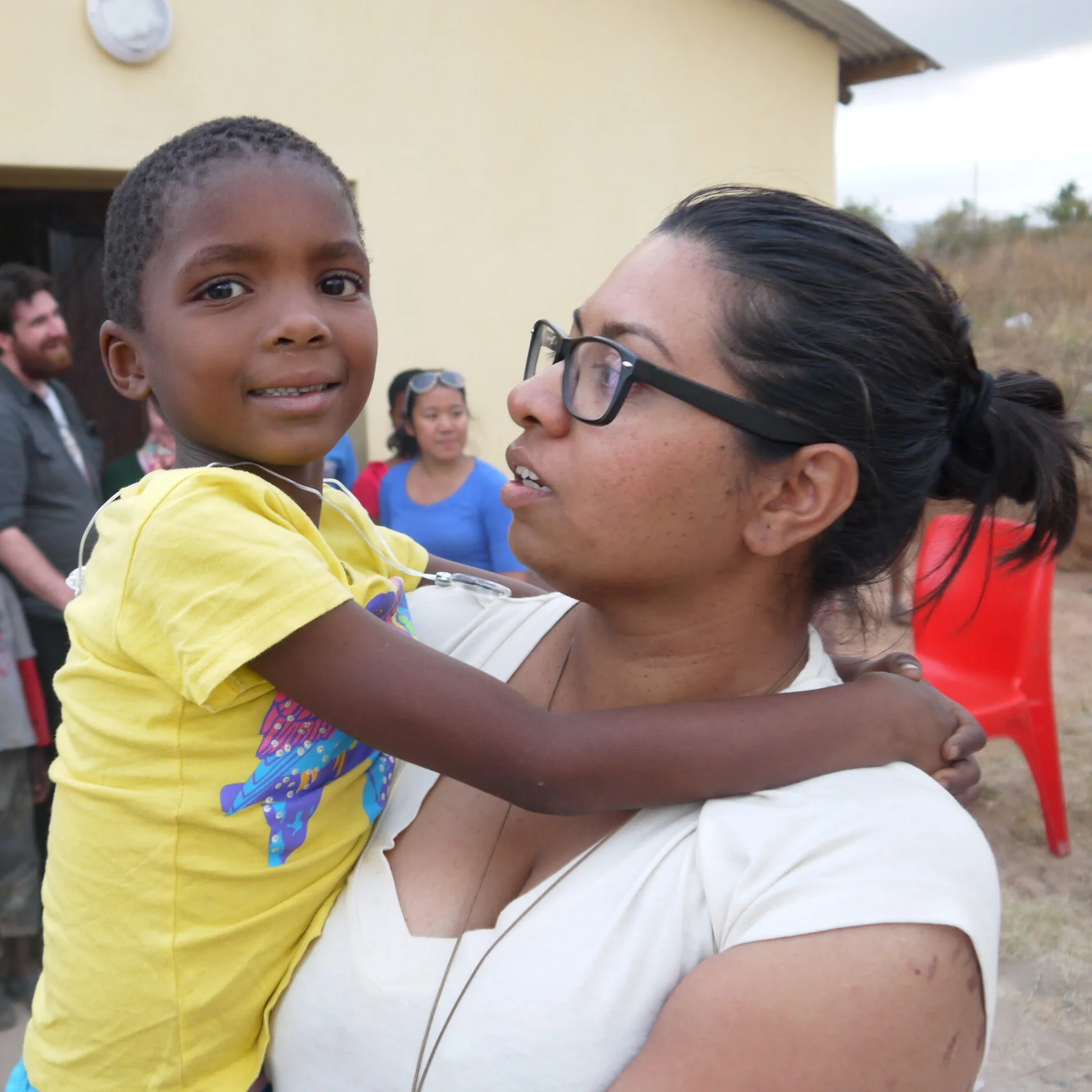 Karyn with a shy girl in Swaziland 